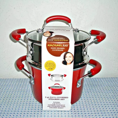 【NEW】RACHAEL RAY CUCINA HARD PORCELAIN ENAMEL NONSTICK MULTI-POT / STEAMER SET