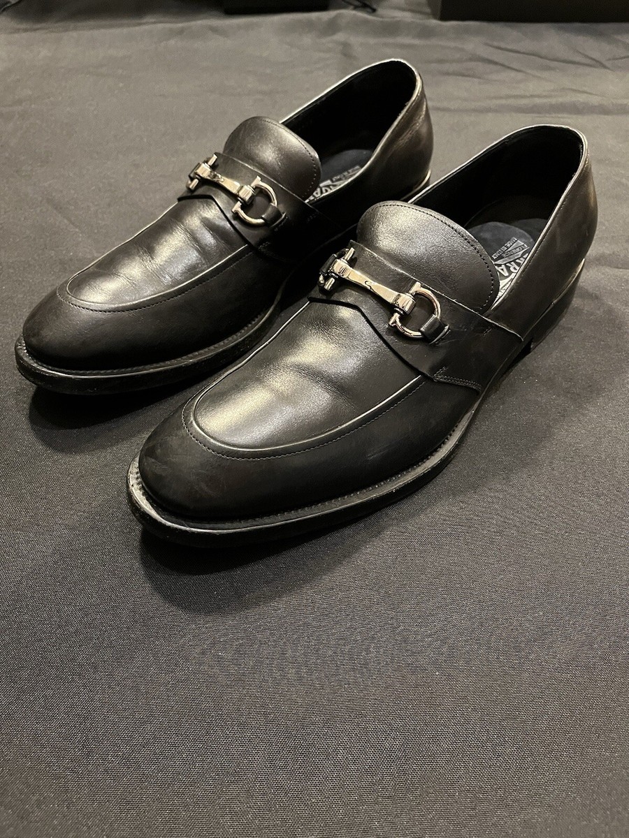 SALVATORE FERRAGAMO BLACK LEATHER DRESS SHOES 44 11 D GANCINI