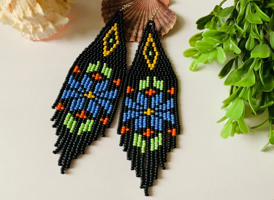 Pendientes de cuentas hechos a mano estilo nativo americano diseño verano pendientes para mujer Foto 3 de 4