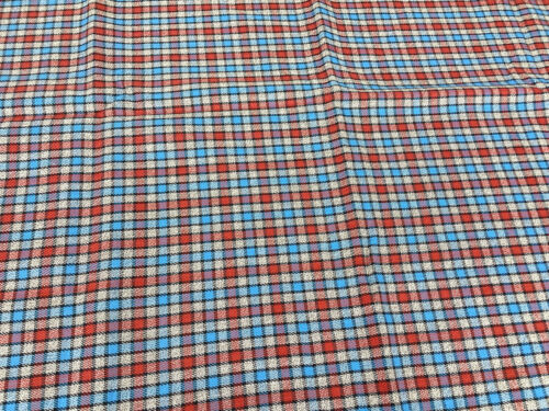 Vintage Wool Blue Tan Rust Color Check Fabric 28x33" - Picture 3 of 4