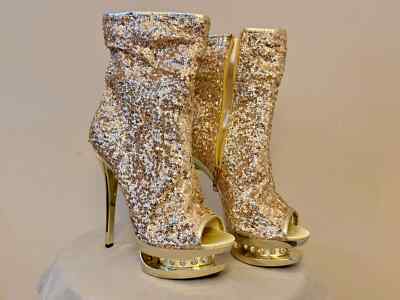 Gold Sequined Stiletto Heels