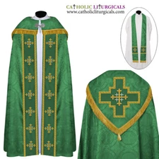 Green Cope & Stole Set With Jerusalem Cross Embroidery, Capa pluvial,Far Fronte
