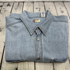 Vintage Levi's Men's Red Tab Denim Shirt Metal Buttons Blue Size L