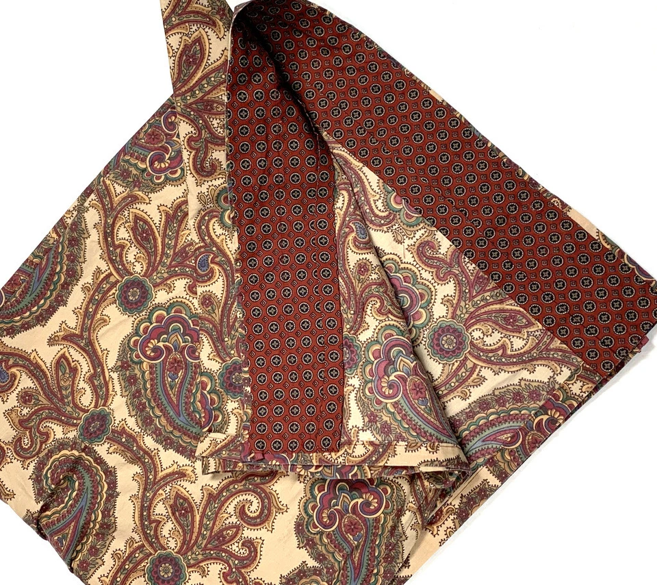 Vintage Custom Paisley Curtains Drapes Scalloped 2 Panels Purple Brown Tan 92 - Image 3 of 4