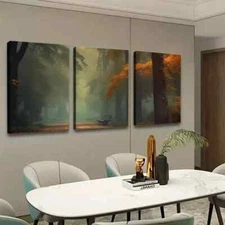 3pcs Forest & Trees Misty View Wall Art Canvas Framed 50x70cm