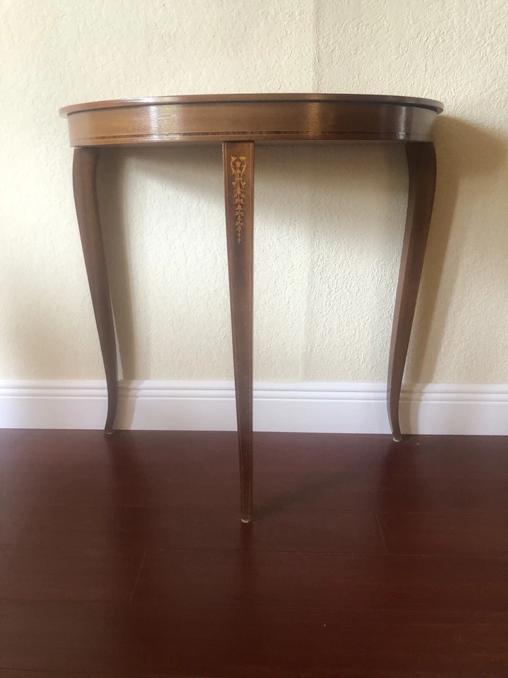 Mesa console vintage italiana estilo rococó madeira acetinada incrustada marchetaria - Imagem 3 de 4