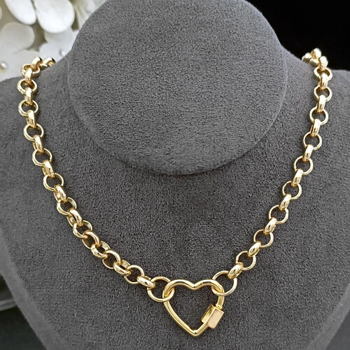HEART Carabiner CLASP 14k GOLD GL BELCHER LINK Chain Ladies Necklace ALL SIZES