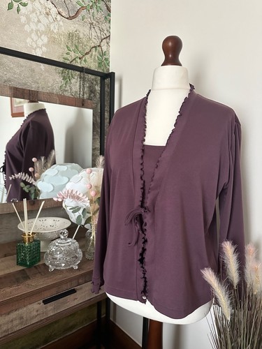 Vintage 00s Nightingales Grape Purple Peplum Front Tie All In One Blouse Size 16 - Picture 2 of 19