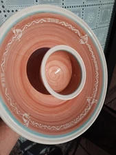 Kokopelli Serving Bowl. Beautiful Peach Blue And White. Dip Server In Middle