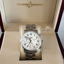 ULYSSE NARDIN Marine Chronograph Date SS Silver Bracelet White Dial Box