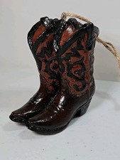 Vtg COWBOY BOOTS BROWN CHRISTMAS ORNAMENT Western Rustic Country Rodeo Ranch