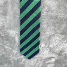 J Crew tie Boys CrewCuts Green stripe youth kids suit wedding neck tie silk