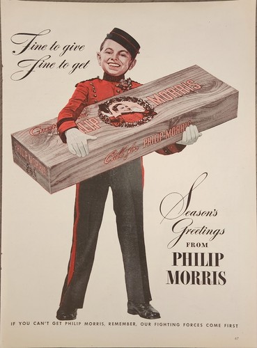 1944 Philip Morris Cigarettes Vintage Ad Seasons Greetings