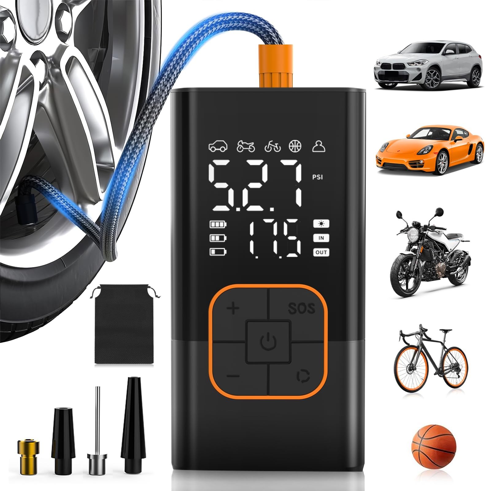 Mini Compressore Portatile 150 PSI Digitale USB per Auto Moto Bici | Gonfiagomme