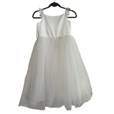David's Bridal Tulle Dress Girls White Lace Sleeve Flower Girl 8