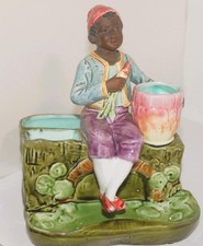 Rare Antique Majolica Blackamoor African Match Striker Figurine Exc Cond