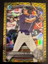 Cameron Nelson 2025 Bowman Draft Yellow Reptilian Refractor 1st RC Card /75
