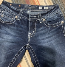 Miss Me Women s Bootcut Dark Wash Blue Denim Jeans Embroidered Logo 5-Pocket