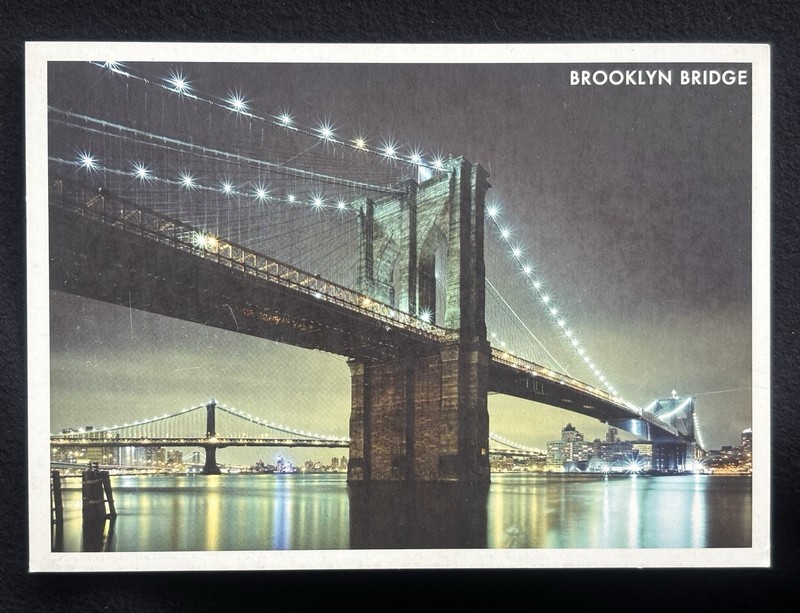 Brooklyn Bridge At Night, New York City Continental Postcard Early 2000s Era