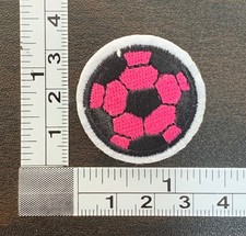 Pink  Black Soccer Ball F tbol Embroidered Iron On Patch