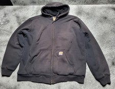Carhartt RN 14806 Lined Hooded Black Heavy Duty Jacket Sz Men's L Rain Defender