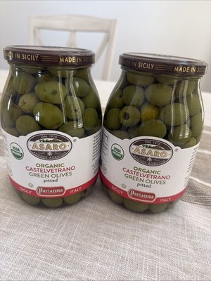 2 Jars Of  Asaro Organic Castelvetrano Green Olives Pitted 19oz Per Jar