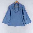 Poetry Sweater Womens US 8 Blue Linen Lightweight Knit Shawl Collar Minimalist