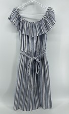 Michael Kors Belted Lined Sleeveless Dress Womens Size Petite Medium Blue White