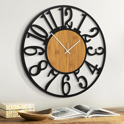 20IN Large Wall Clocks Battery Operated Black, Silent Wooden Metal Wall Clock fo