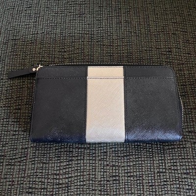 Kate Spade Cedar Street Racing Stripe Black Gold Zip Around Multi