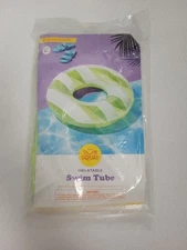 Sun Squad 31 inch Diameter Inflatable Swim Tube Pool Float Green/White Wavy