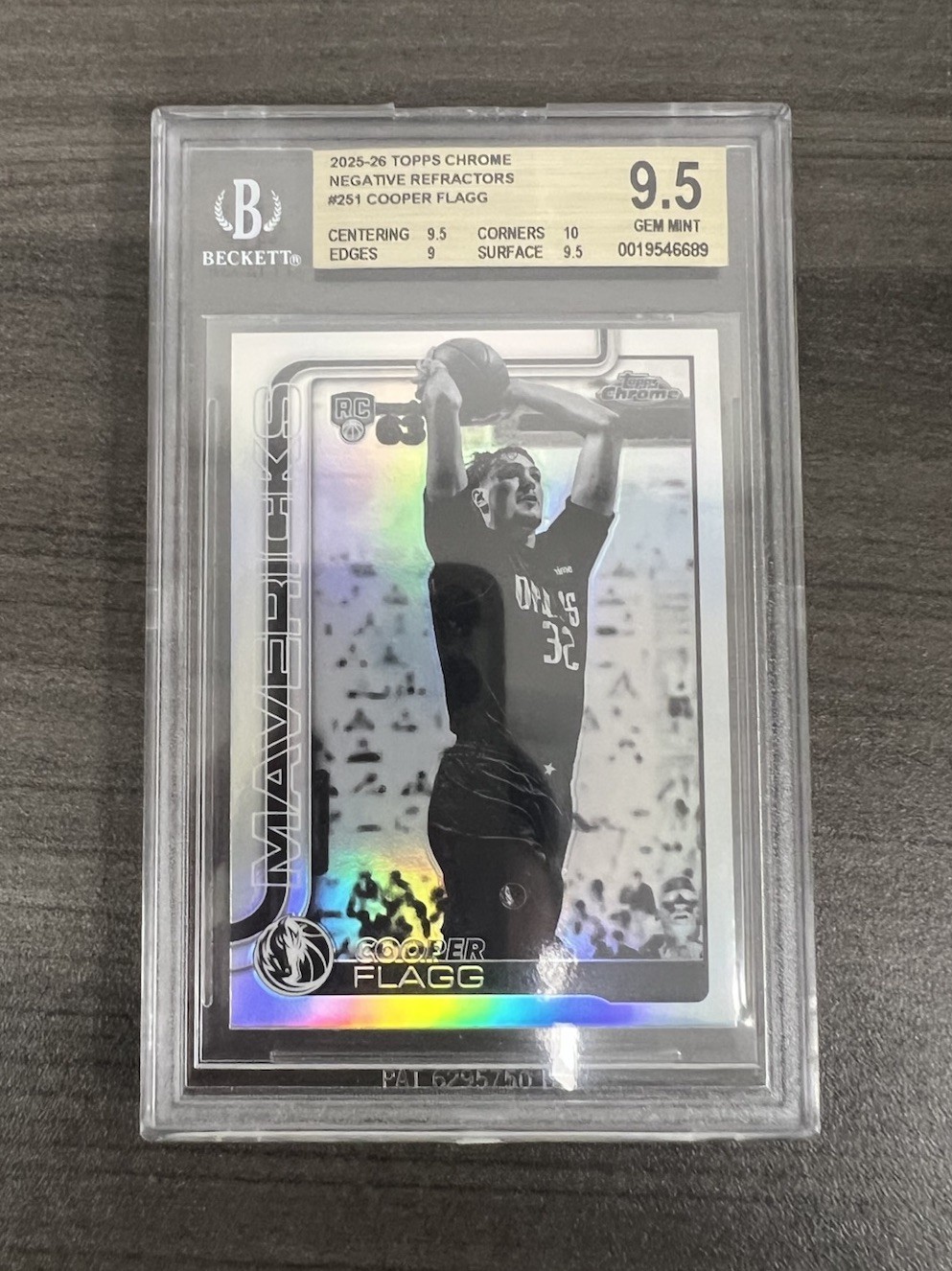 2025-26 Topps Chrome Cooper Flagg #251 Rookie Negative Refractor MAVS RC BGS 9.5