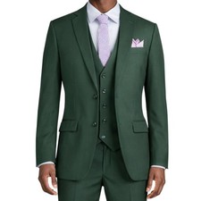VINCI Men's Hunter Green 3pc 2-Button Slim Fit Suit w/ Matching Vest - NEW