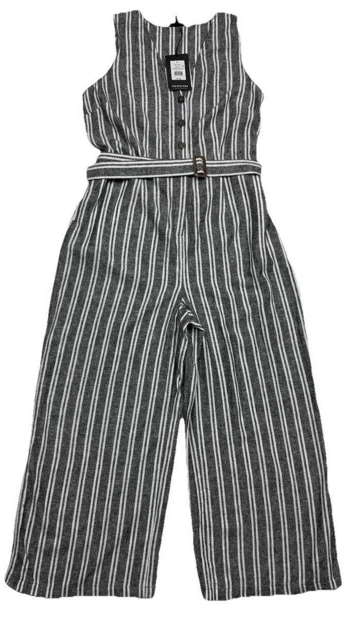 Combinaison (Romper) Femme Ambiance - Taille S Noir à Rayures Verticales Blanches - Sans Manches Avec Poches - Occasion Bon état