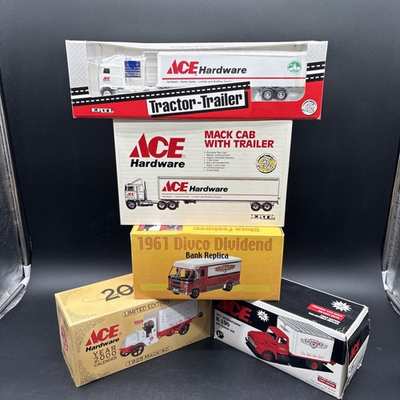 #ad #ad Ace Hardware Lot of 5 Ertl First Gear Diecast Truck Banks Semi Van Mack NOS $116.99