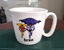 Rare Vintage 1966 Batman Robin Salem Milk Glass Coffee Mug DC Comics