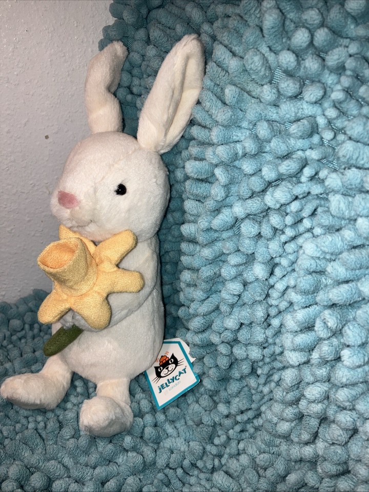 Jellycat Bobbi Cream Bunny Rabbit W/Yellow Daffodil Flower Plush NWT | eBay