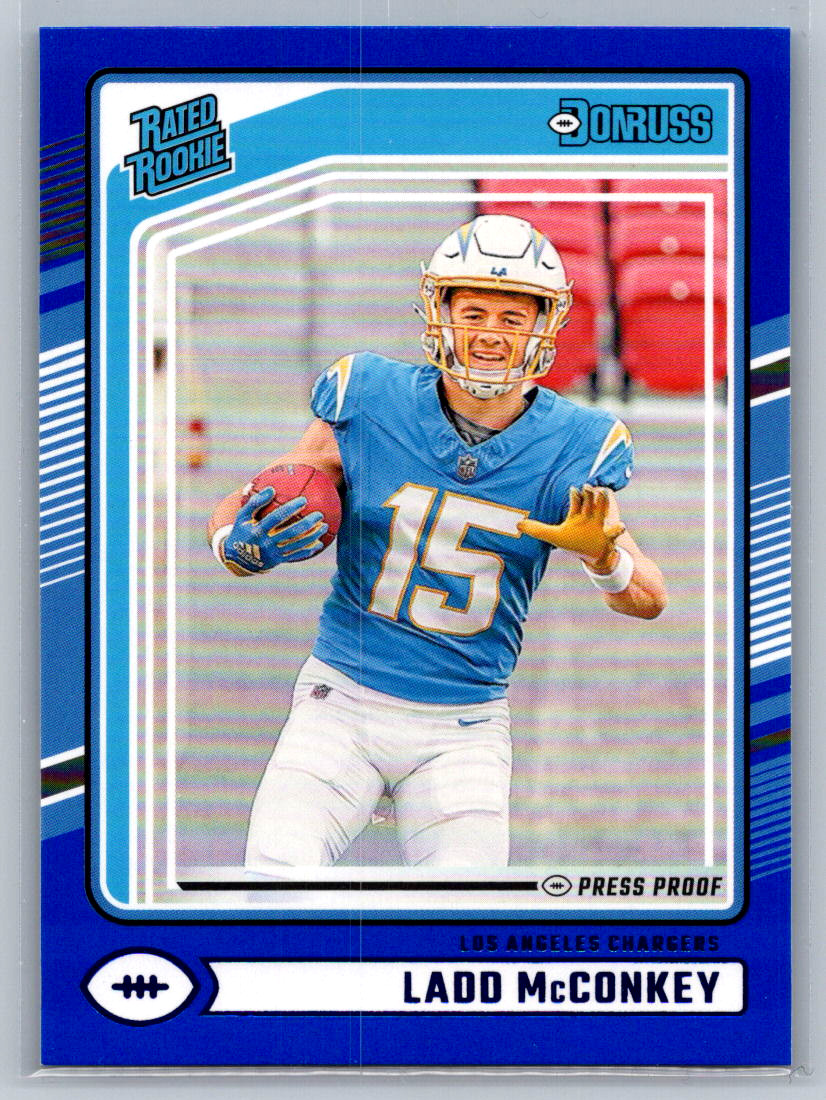 2024 Panini Donruss - Rated Rookie Ladd McConkey #328 (RC) Blue Press Proof