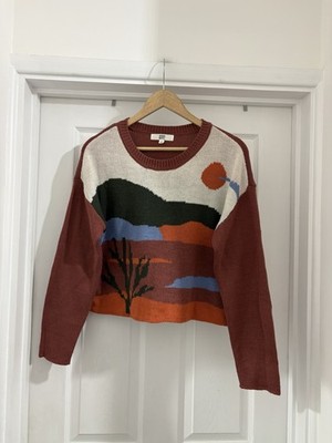 Damen Madden NYC Braun Mix Querformat Cropped Strick Pullover Pulli Oberteil Größe M