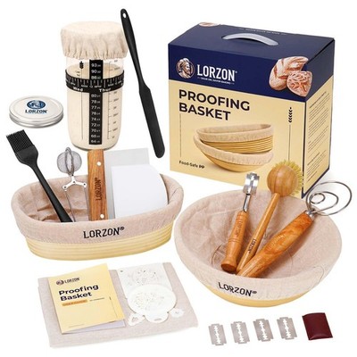 Proofing Baskets with Sourdough Starter Jar Kit, 10'' Round & 11'' Oval Plastic...