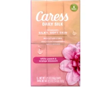 Caress Daily Silk Moisturizing Soap, White Peach & Orange Blossom 3.75 oz 6 Bars