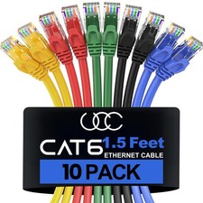 Cat 6 Ethernet Cable LAN UTP RJ45 Network Patch Internet Cord 1.5 FT 10 Pack