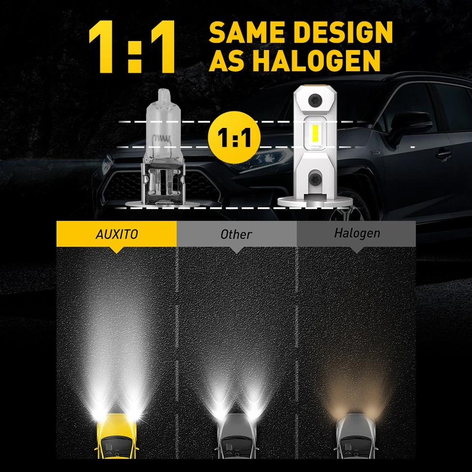 Kit de conversión de bombilla antiniebla LED AUXITO H3 2 piezas lámpara DRL súper brillante 6500K GF Foto 4 de 4