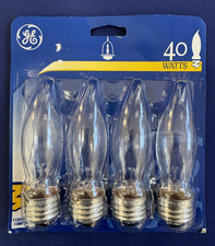 GE 40W Clear Flame Tip Chandelier Bulbs E12 Candelabra Base 4 Pack NOS