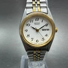 Seiko Watch Women 24mm White Dial Two Tone Daydate Round 7N83-0011 New Battery