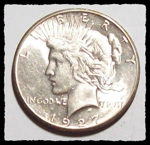 1927-P  PEACE DOLLAR White w/ Original Luster  Choice AU+ #35D67  .9 FINE SILVER