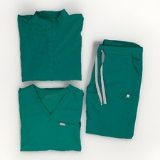 FIGS Womens Scrub Set 3 Pieces Hunter Green Sz S/P Yola Skinny Pants  2 Tops