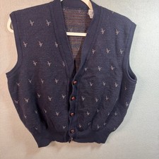 Vintage Virgin Wool Flying Birds Vest Sz Large Unisex Blue