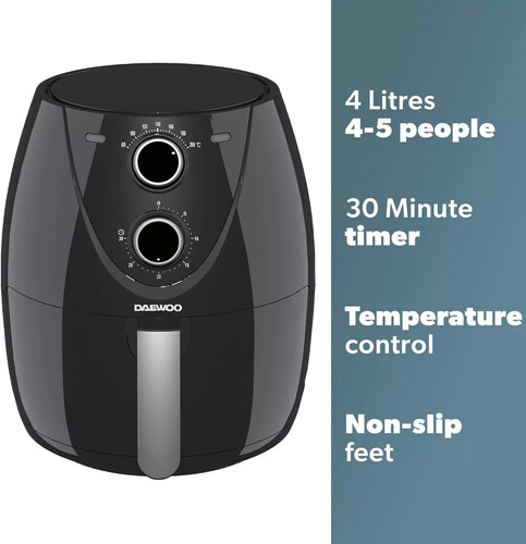 Daewoo Medium Compact 4L Air Fryer Bake Roast Grill 200° & 30min Timer Serves 5 - Picture 3 of 10