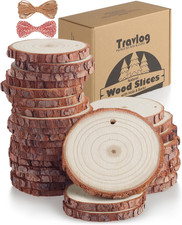 Wood Slices with Hole, Unfinished Wooden Circles for Crafts